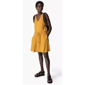 Sweaty Betty Take it Easy dress in golden yellow tie waist medium
